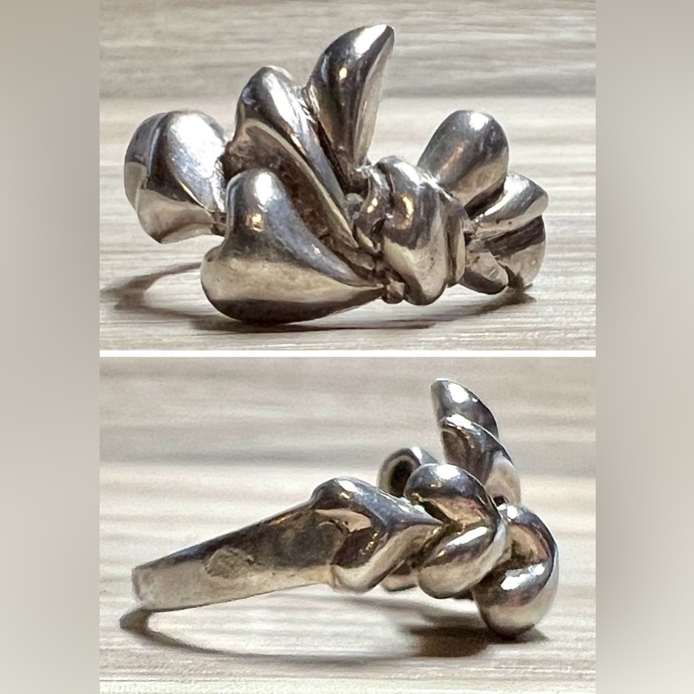 Vintage Art Nouveau Sterling Silver Bouquet Of Hearts Band Ring, Size 8, 4.3g